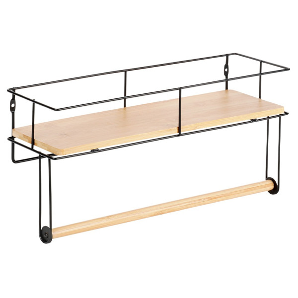 Wieszak na ręcznik papierowy z półką metalowy czarny 37x12,5x18,5cm 791434