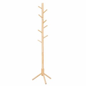 Wieszak na ubrania 8 haków 175 cm beżowy drewniany 991130 Wieszak na ubrania 8 haków 175 cm beżowy drewniany 991130