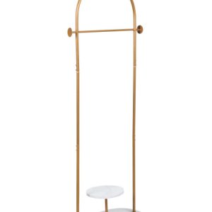 Wieszak na ubrania stojący z półką metalowy 174 cm złoty z białym marmurem 784782 Wieszak na ubrania stojący z półką metalowy 174 cm złoty z białym marmurem 784782