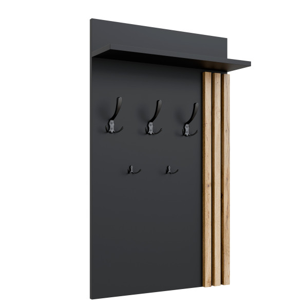 Wieszak Ścienny Lamele 5 Uchwyty Półka Loft 90x60 Dąb Wotan + Czarne 1079977