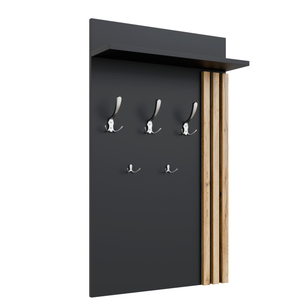 Wieszak Ścienny Lamele 5 Uchwyty Półka Loft 90x60 Dąb Wotan + Satyna 1079979