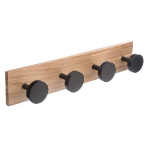 Wieszak ścienny na ubrania 4 haczyki metal MDF czarny 40 cm 1020043