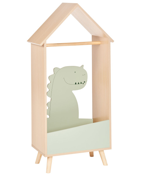 Wieszak stojący dla dzieci jasne drewno z zielonym dinozaurem 431215