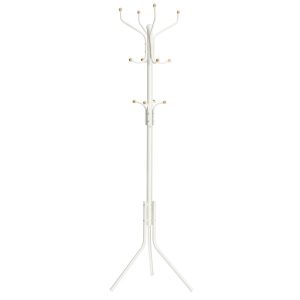Wieszak stojący na ubrania metalowy biały 182 cm 12 haczyków 2 półki 1055455 Wieszak stojący na ubrania metalowy biały 182 cm 12 haczyków 2 półki 1055455