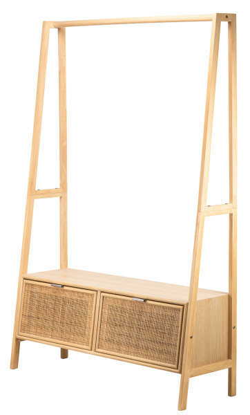 Wieszak/stojak z litego drewna i plecionki rattanowej 668854