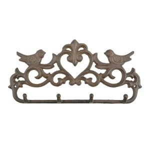 Wieszak żeliwny brązowy 31 cm 4 uchwyty ptaki ścienny 948776 Wieszak żeliwny brązowy 31 cm 4 uchwyty ptaki ścienny 948776
