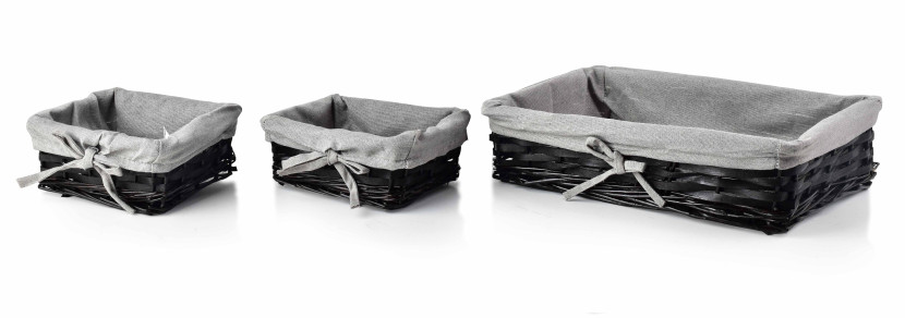 WILL Komplet 3 koszy czarne M24x35x8cm Sx2:19x17cm wiklina 795435