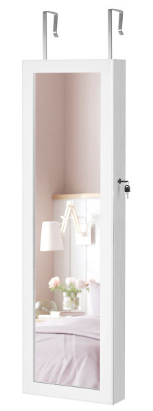 Wisząca szafka na biżuterię z lustrem LED zamykana na klucz 120x37x10 cm 1055439