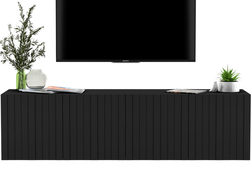 Wisząca szafka RTV Komoda Glamour Czarny MAT 150cm 58109