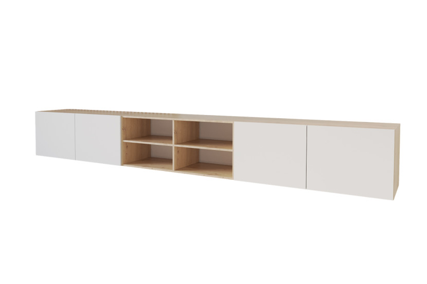 Wisząca szafka RTV system Push-to-Open ELIO-W - 3x100x40x40 cm - Beżowy 654983