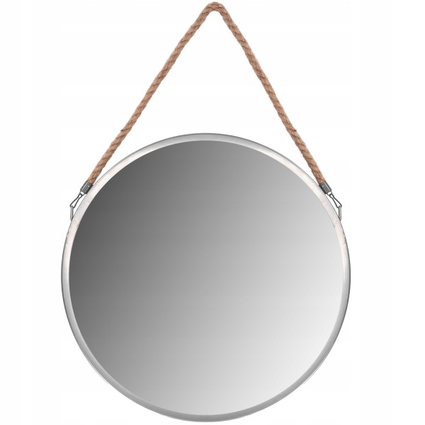 Wiszące Okrągłe Lustro 40Cm Szare Loft Na Sznurze 222514