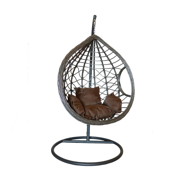 Wiszący fotel ogrodowy NEST - szary kokon z brązową poduszką 751960