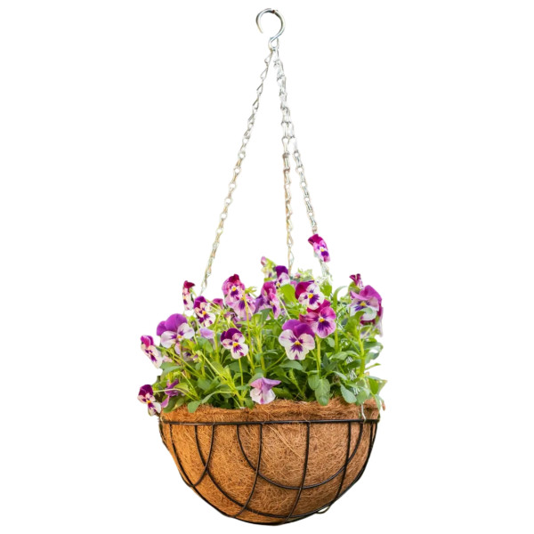 Wiszący kosz doniczkowy metalowy z wkładem kokosowym 30 cm czarny 1043641
