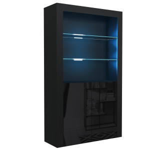 Witryna 170cm ONE FURNITURE – Czarny Laminat & Połysk Drzwi 202432