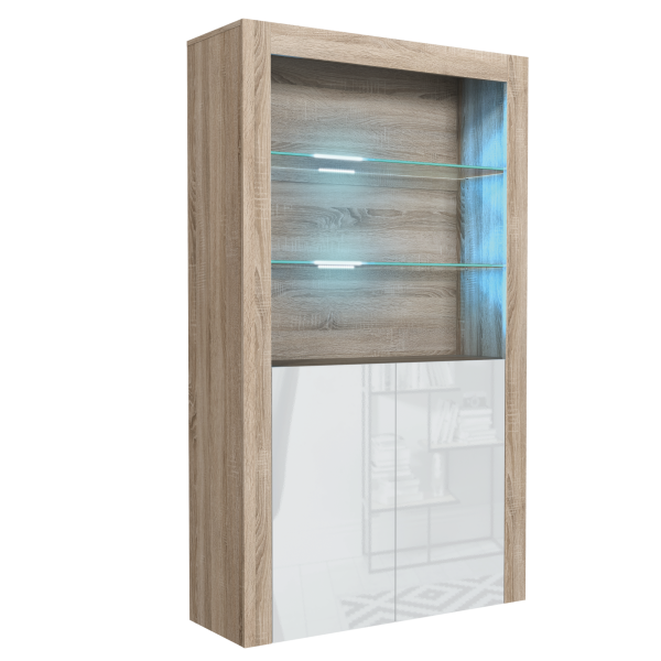 Witryna 170cm ONE FURNITURE - Laminat Dębowy & Białe Drzwi 202429
