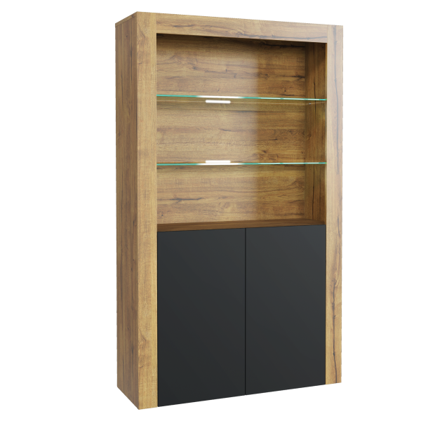 Witryna 170cm ONE FURNITURE - Laminat Dębowy & Czarne Drzwi 202591