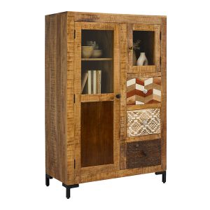Witryna Aloka 95 cm z 2 drzwiami i 3 szufladami akacja/mango 711743 Witryna Aloka 95 cm z 2 drzwiami i 3 szufladami akacja/mango 711743