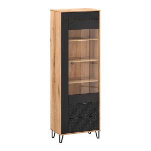 Witryna Bellano 68 cm z drzwiami i 2 szufladami dąb evok/czarny 260520 Witryna Bellano 68 cm z drzwiami i 2 szufladami dąb evok/czarny 260520