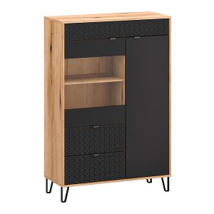 Witryna Bellano 94 cm z 2 drzwiami i 2 szufladami dąb evok/czarny 260522 Witryna Bellano 94 cm z 2 drzwiami i 2 szufladami dąb evok/czarny 260522