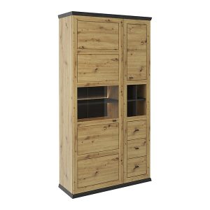 Witryna Benton 110 cm z 2 drzwiami i 3 szufladami oświetleniem LED dąb artisan 283561 Witryna Benton 110 cm z 2 drzwiami i 3 szufladami oświetleniem LED dąb artisan 283561