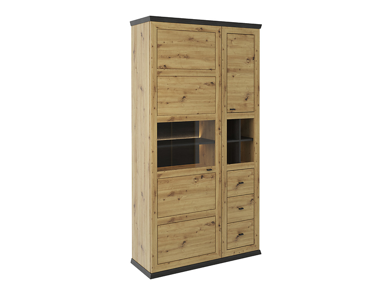 Witryna Benton 110 cm z 2 drzwiami i 3 szufladami oświetleniem LED dąb artisan 283561