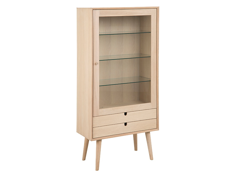 Witryna Century 72 cm z drzwiami i 2 szufladami dąb bielony 49178