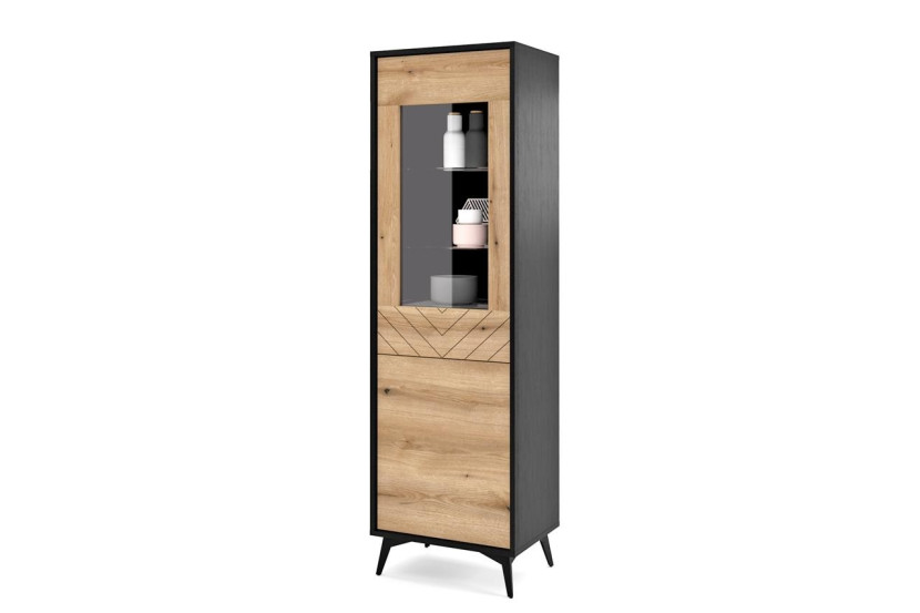 Witryna do salonu ryflowana DIAMOND 54 Dąb Evoke + Czarny 247886