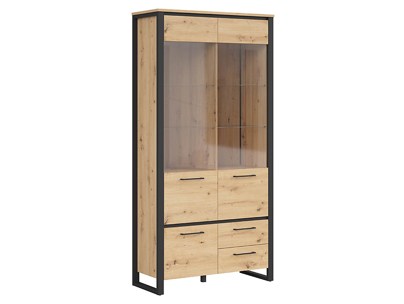 Witryna Dodson 100 cm z 3 drzwiami i 2 szufladami dąb artisan 52738