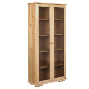 Witryna drewniana II MODERN, kolor dębowy, szkło dymione 105609