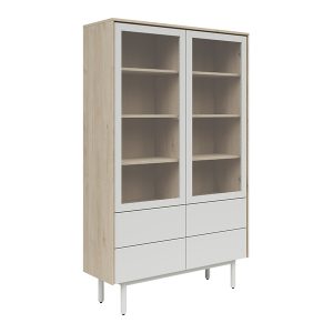 Witryna Ema 105 cm z 2 drzwiami i 4 szufladami orzech jackson hickory/jasny szary 298028 Witryna Ema 105 cm z 2 drzwiami i 4 szufladami orzech jackson hickory/jasny szary 298028
