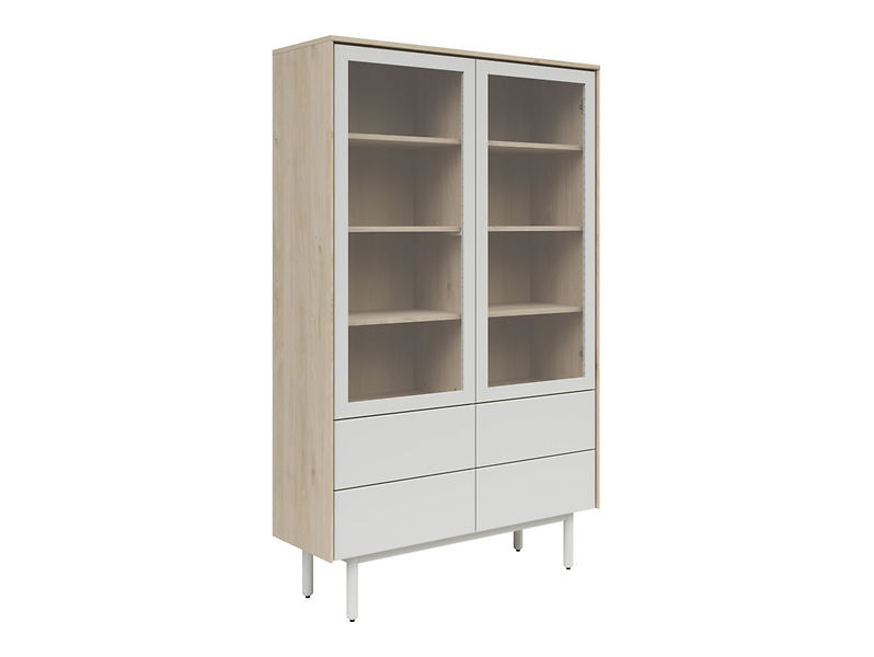 Witryna Ema 105 cm z 2 drzwiami i 4 szufladami orzech jackson hickory/jasny szary 298028