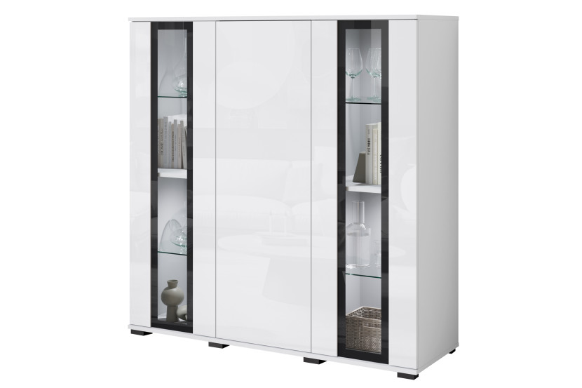 Witryna FARO 120 cm biały/biały połysk z oświetleniem LED 757256
