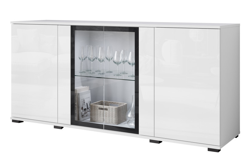Witryna FARO 150 cm biały/biały połysk z oświetleniem LED 757235
