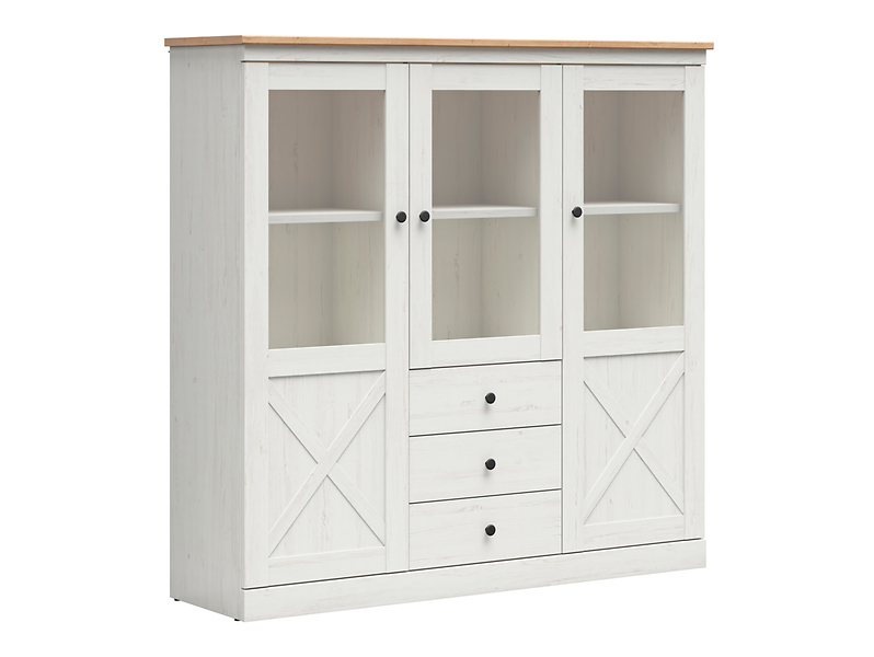 Witryna Frija 153 cm z 3 drzwiami i 3 szufladami drzwiami sosna andersen biała 801194