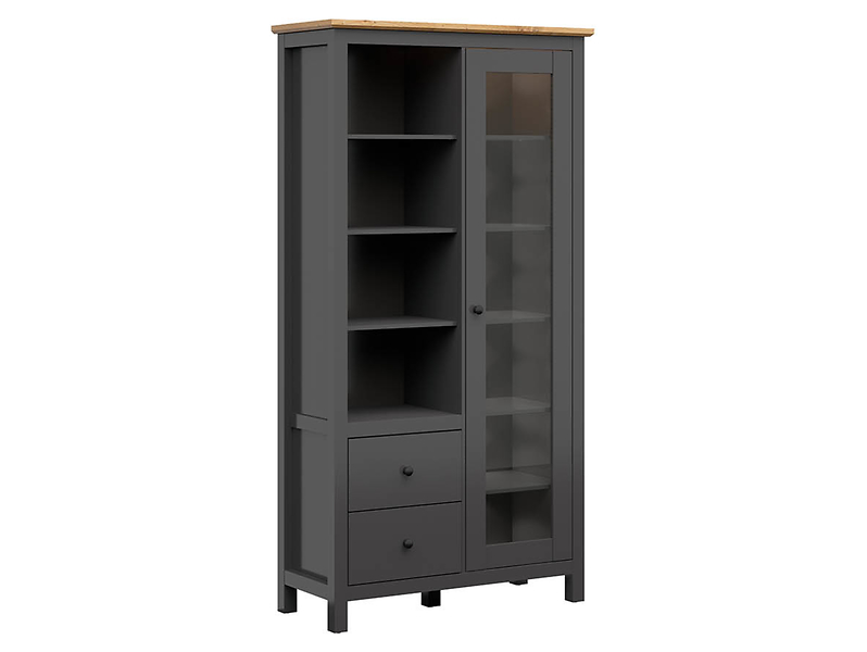 Witryna Hesen 106 cm z drzwiami i 2 szufladami grafitowa 39887
