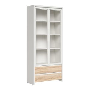 Witryna Kaspian 90 cm z 2 drzwiami i 2 szufladami biały/dąb sonoma 34069 Witryna Kaspian 90 cm z 2 drzwiami i 2 szufladami biały/dąb sonoma 34069