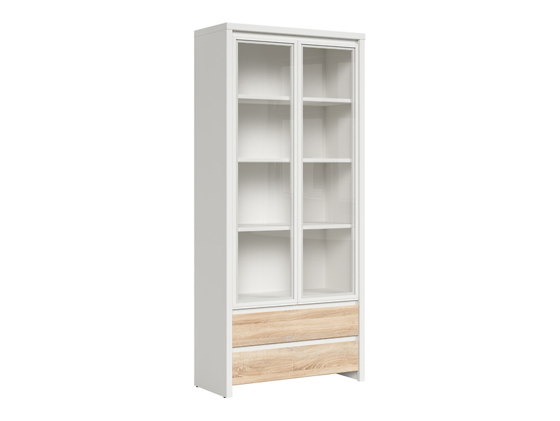 Witryna Kaspian 90 cm z 2 drzwiami i 2 szufladami biały/dąb sonoma 34069