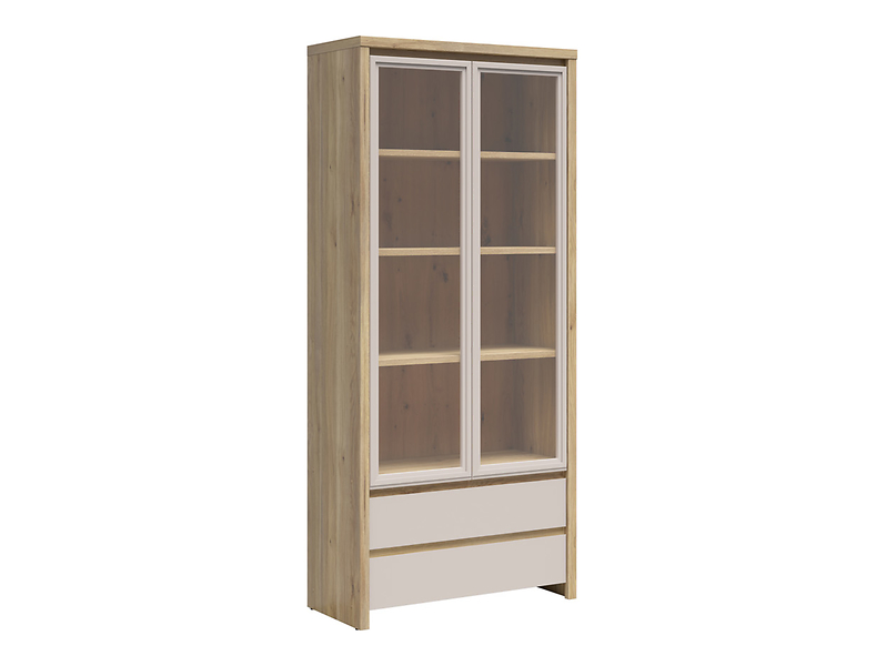Witryna Kaspian 90 cm z 2 drzwiami i 2 szufladami dąb mauvella/kaszmir 1064878