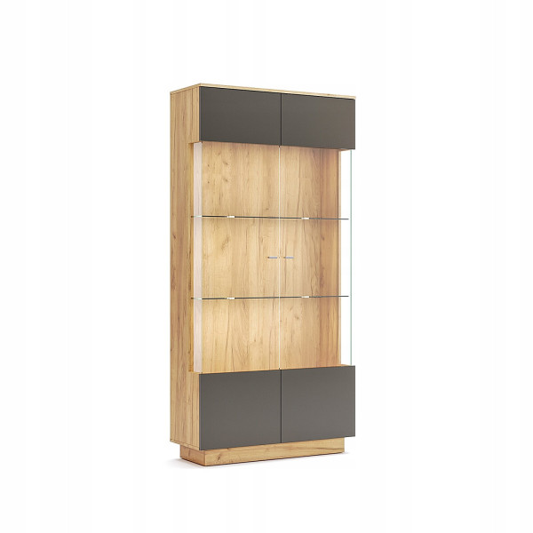 WITRYNA Lana 100cm dąb/szary SZKLANE PÓŁKI I DRZWI 261253
