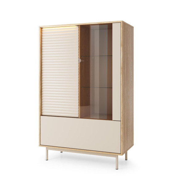 Witryna LATILO w Kolorze Dąb z Frontami Kaszmirowymi i Oświetleniem LED 756255