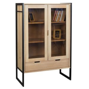 Witryna Loft wood drewniana, kolor dębowy, szkło dymione 669836 Witryna Loft wood drewniana, kolor dębowy, szkło dymione 669836