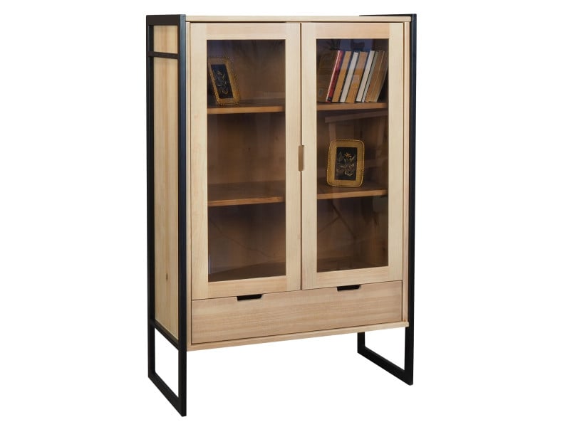 Witryna Loft wood drewniana, kolor dębowy, szkło dymione 669836