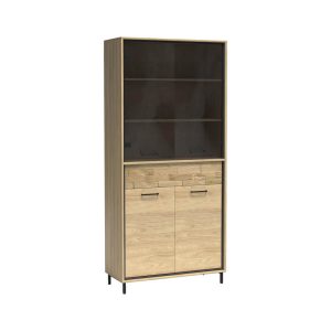 Witryna MILAN 92 cm Natural Hikora / Czarny Metal Nogi Panel Drewniany 136096 Witryna MILAN 92 cm Natural Hikora / Czarny Metal Nogi Panel Drewniany 136096