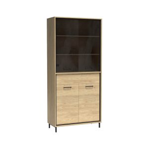 Witryna MILAN 92 cm Natural Hikora / Czarny Metal Nogi Szuflady Drzwi 136095 Witryna MILAN 92 cm Natural Hikora / Czarny Metal Nogi Szuflady Drzwi 136095
