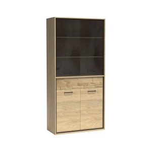 Witryna MILAN 92 cm Natural Hikora / Czarny Przeszklona Drewniany Panel 136094 Witryna MILAN 92 cm Natural Hikora / Czarny Przeszklona Drewniany Panel 136094