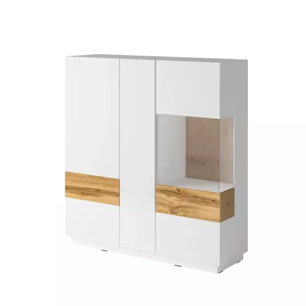 Witryna niska SILKE 3D 130cm biały połysk/dąb wotan 638945