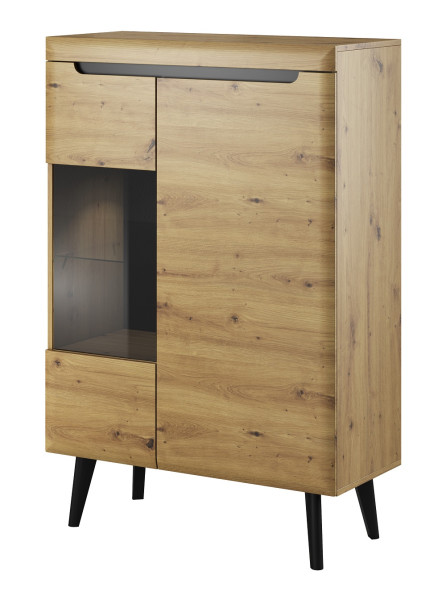Witryna Nordan 90 do salonu - dąb artisan/czarny + LED 319051