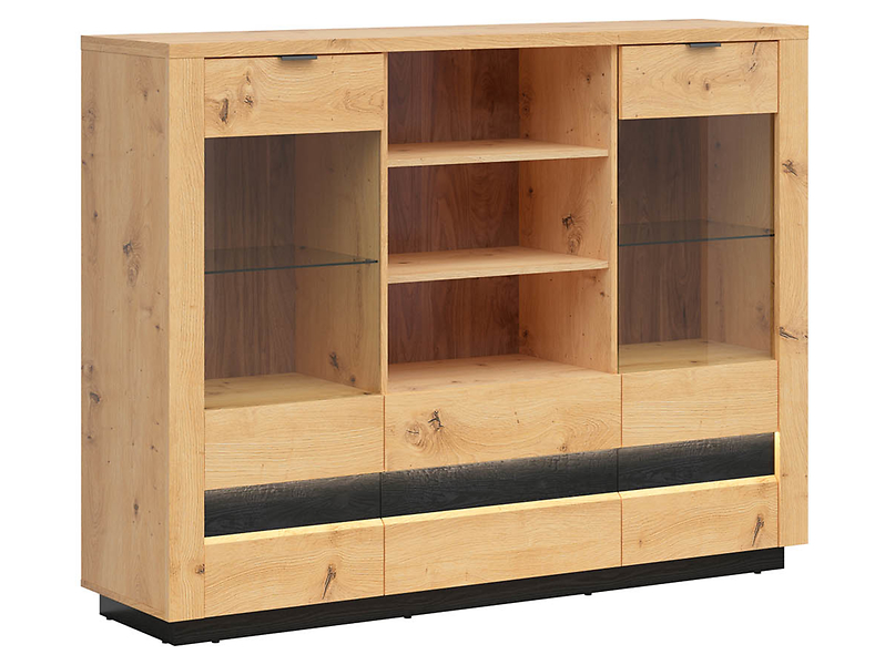 Witryna Ostia 161 cm z 2 drzwiami 2 szufladami i półkami dąb artisan/dąb czarny 37466