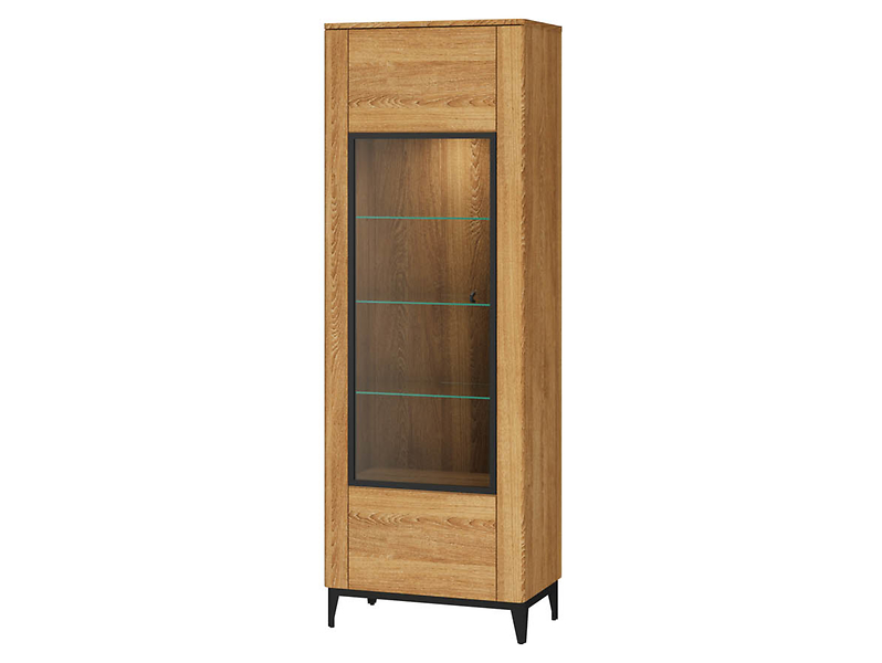Witryna Porto-10 70 cm z drzwiami masyw dąb złoty olej/czarny mat 139908