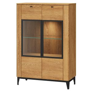 Witryna Porto-15 90 cm z 2 drzwiami masyw dąb zoty olej/czarny mat 139909